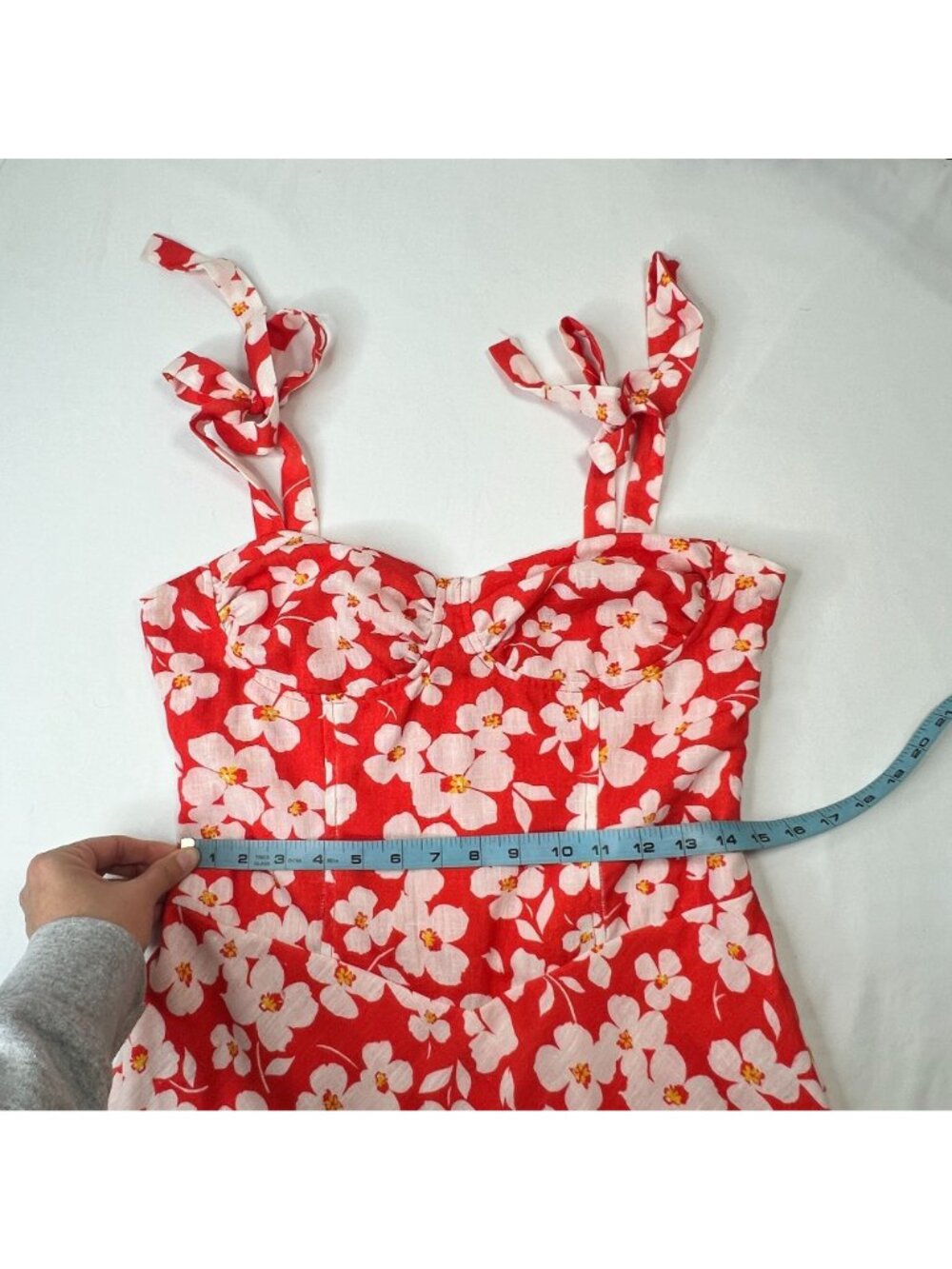 Hausen Hope Mini Dress Red White Floral Tie Strap Sundress Large - Picture 6 of 11